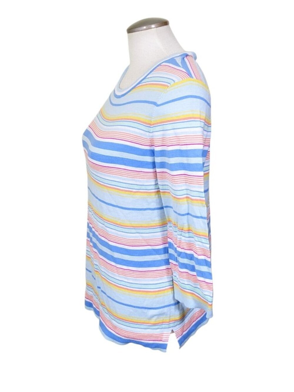 Talbots Knit Sweater Womens M Pastel Striped Cotton Preppy Resort Coastal Beach - Picture 4 of 6